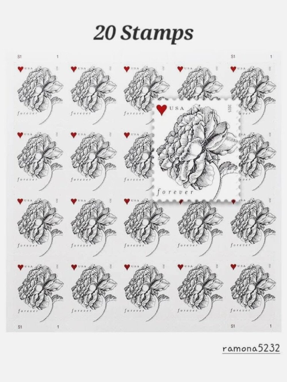 Sheet Of 100 FOREVER POSTAGE STAMPS Wedding VINTAGE ROSE